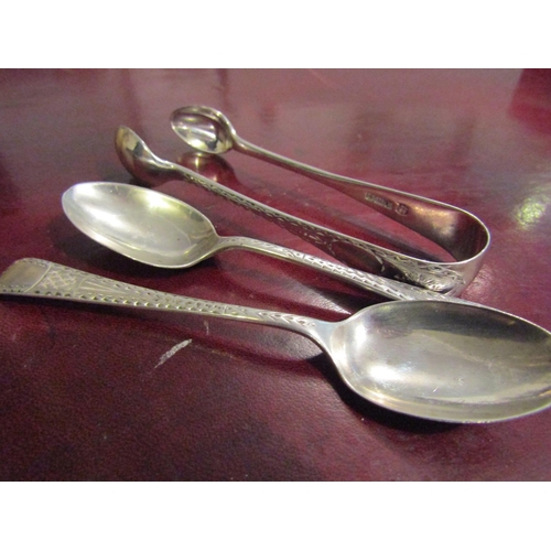 173 - Two Silver Teaspoons with Silver Sugar Thongs Three Pieces in Lot Spoons Hallmarked 1913