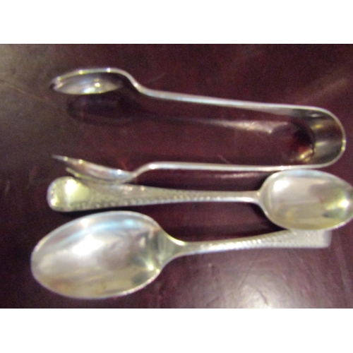 173 - Two Silver Teaspoons with Silver Sugar Thongs Three Pieces in Lot Spoons Hallmarked 1913