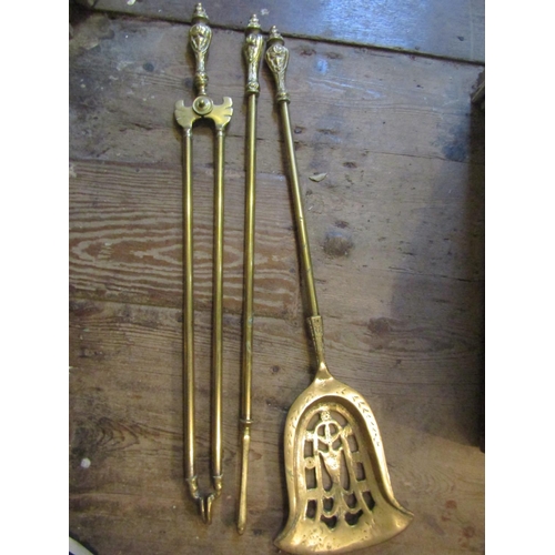 182 - Three Antique Cast Brass Fire Irons