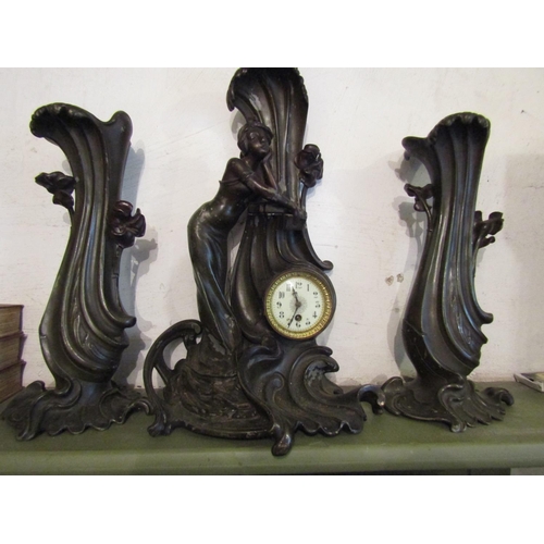 183 - Art Nouveau Three Piece Clock Suite Figural Form tallest Approximately 24 Inches High