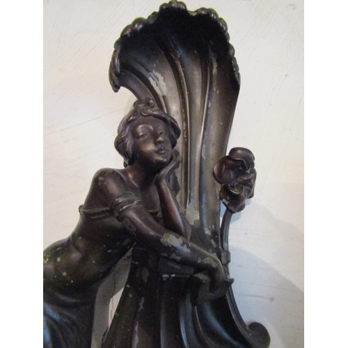 183 - Art Nouveau Three Piece Clock Suite Figural Form tallest Approximately 24 Inches High