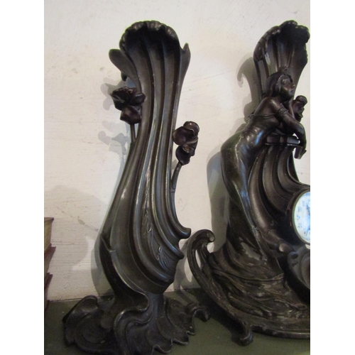 183 - Art Nouveau Three Piece Clock Suite Figural Form tallest Approximately 24 Inches High