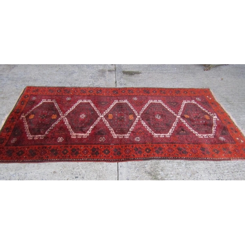 187 - Turkish Pure Wool Runner Burgundy with Pattern Decoration Approximately 9ft Long x 3ft 6 Inches Wide