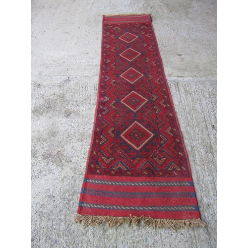 188 - Afgan Mishwani Runner Pure Wool Rug Burgundy Ground 270cm x 75cm