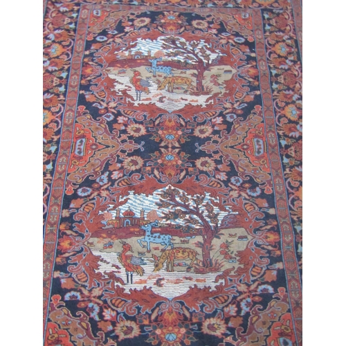 191 - Persian Pure Wool Rug Burgundy and Navy Ground Pattern Boarders Approximately 6ft Long x 3ft 6 Inche... 