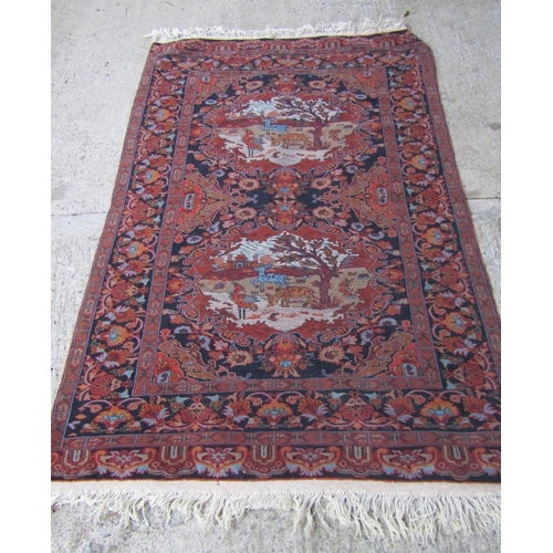 191 - Persian Pure Wool Rug Burgundy and Navy Ground Pattern Boarders Approximately 6ft Long x 3ft 6 Inche... 