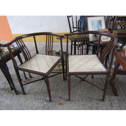 193 - Pair of Edwardian Mahogany Inlaid Mahogany Corner Armchairs by Todd Burns and Co Ltd of Dublin Good ... 