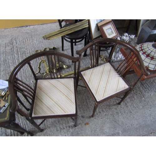 193 - Pair of Edwardian Mahogany Inlaid Mahogany Corner Armchairs by Todd Burns and Co Ltd of Dublin Good ... 