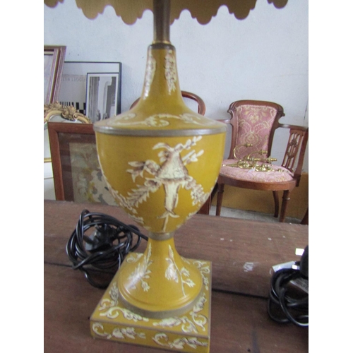 197 - Pair of Yellow Ground Toleware Urn Form Table Lamps Each Approximately 24 Inches High Electrified Go... 