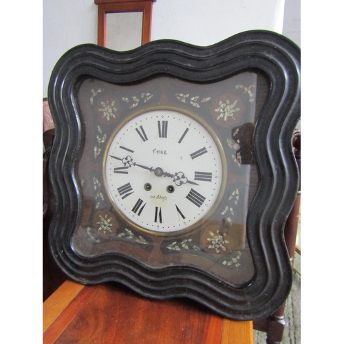 198 - Victorian Wall Clock Roman Numerical Decorated Dial Mother of Pearl Inlaid Decoration Approximately ... 