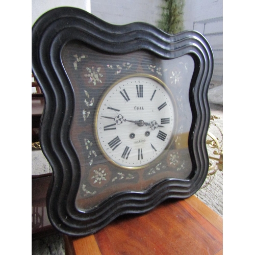 198 - Victorian Wall Clock Roman Numerical Decorated Dial Mother of Pearl Inlaid Decoration Approximately ... 