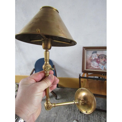 205 - Antique Cast Brass Wall Mounted Arm Light with Cast Brass Shade Approximately 14 Inches High