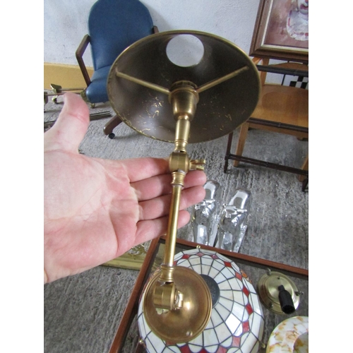 205 - Antique Cast Brass Wall Mounted Arm Light with Cast Brass Shade Approximately 14 Inches High