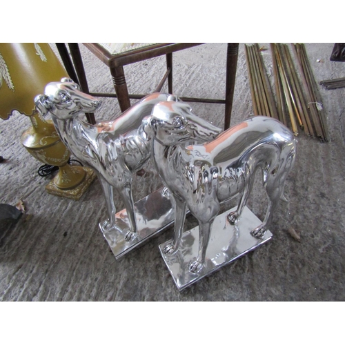 206 - Pair of Chrome Plated Designer Sculpture of Whippets Each Approximately 19 Inches High x 14 Inches W... 