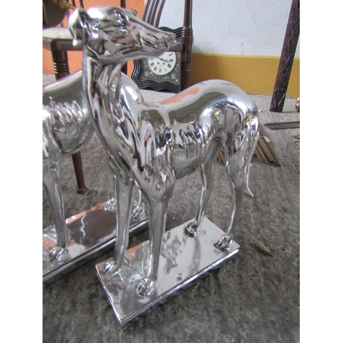 206 - Pair of Chrome Plated Designer Sculpture of Whippets Each Approximately 19 Inches High x 14 Inches W... 