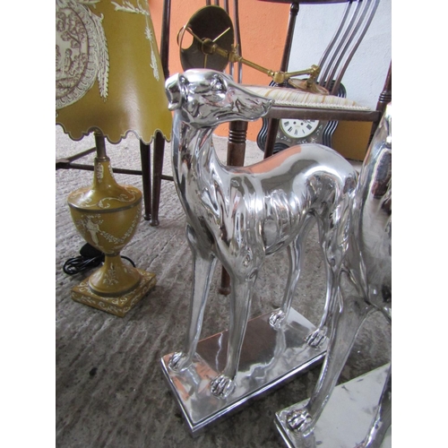 206 - Pair of Chrome Plated Designer Sculpture of Whippets Each Approximately 19 Inches High x 14 Inches W... 