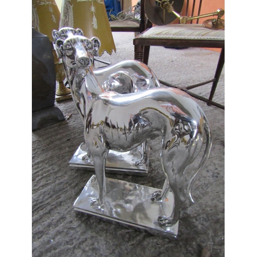 206 - Pair of Chrome Plated Designer Sculpture of Whippets Each Approximately 19 Inches High x 14 Inches W... 