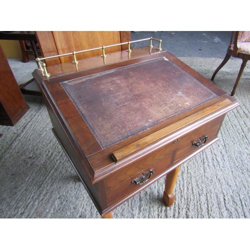 207 - Mahogany Table Top Desk with Brass Fittings Twin Drawers to Base Hinged Top Approximately 20 Inches ... 