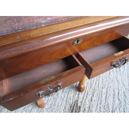 207 - Mahogany Table Top Desk with Brass Fittings Twin Drawers to Base Hinged Top Approximately 20 Inches ... 