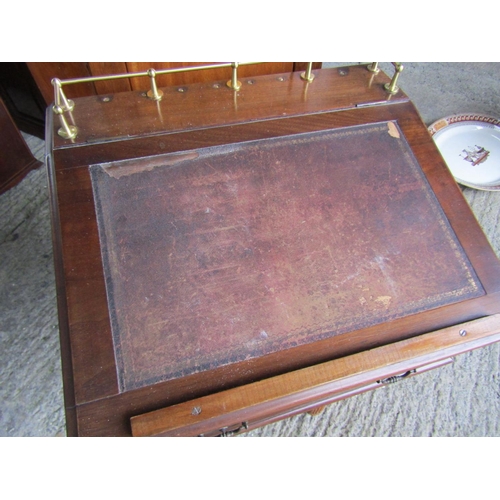 207 - Mahogany Table Top Desk with Brass Fittings Twin Drawers to Base Hinged Top Approximately 20 Inches ... 