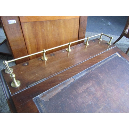 207 - Mahogany Table Top Desk with Brass Fittings Twin Drawers to Base Hinged Top Approximately 20 Inches ... 