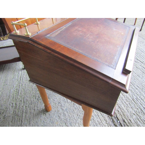 207 - Mahogany Table Top Desk with Brass Fittings Twin Drawers to Base Hinged Top Approximately 20 Inches ... 