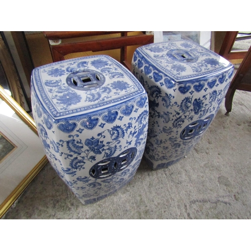 208 - Pair of Blue and White Oriental Porcelain Conservatory or Garden Stools Each Approximately 50cm High... 