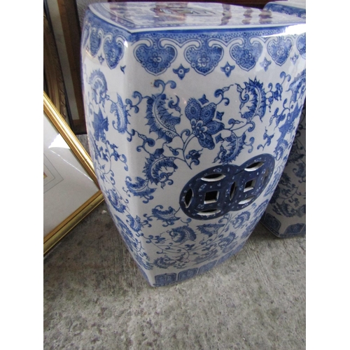 208 - Pair of Blue and White Oriental Porcelain Conservatory or Garden Stools Each Approximately 50cm High... 