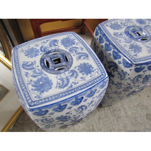 208 - Pair of Blue and White Oriental Porcelain Conservatory or Garden Stools Each Approximately 50cm High... 