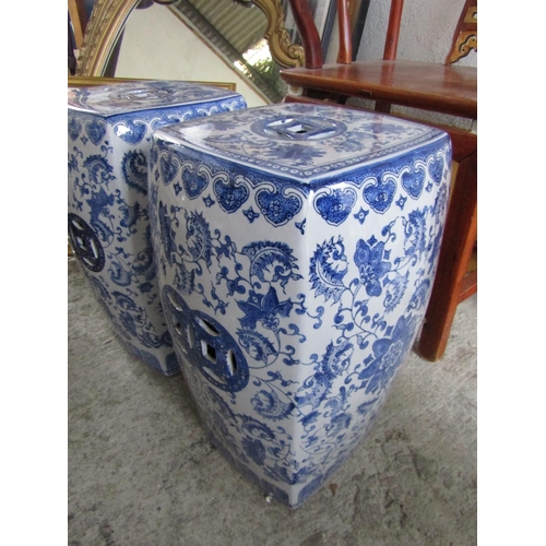 208 - Pair of Blue and White Oriental Porcelain Conservatory or Garden Stools Each Approximately 50cm High... 