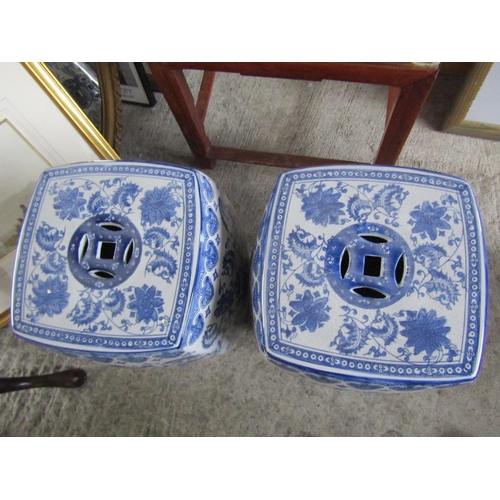 208 - Pair of Blue and White Oriental Porcelain Conservatory or Garden Stools Each Approximately 50cm High... 