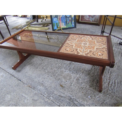 219 - G Plan Vintage Coffee Table Inset with Tiles and Original Smoke Glass Top 47 Inches Wide x 20 Inches... 