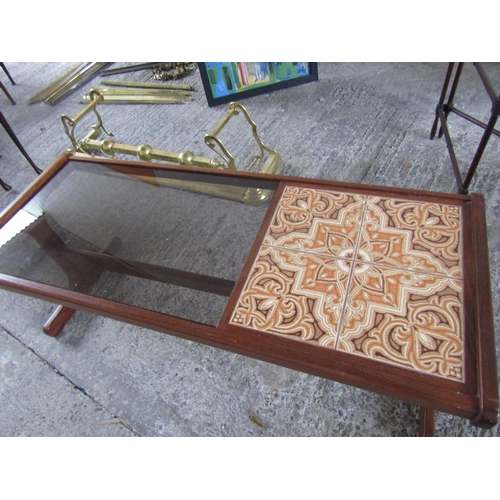 219 - G Plan Vintage Coffee Table Inset with Tiles and Original Smoke Glass Top 47 Inches Wide x 20 Inches... 