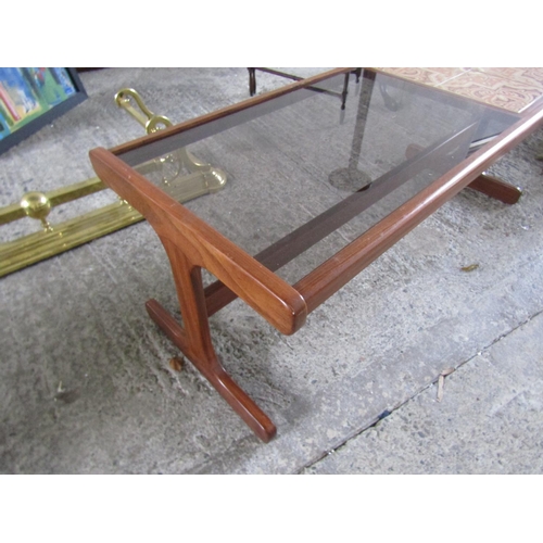 219 - G Plan Vintage Coffee Table Inset with Tiles and Original Smoke Glass Top 47 Inches Wide x 20 Inches... 