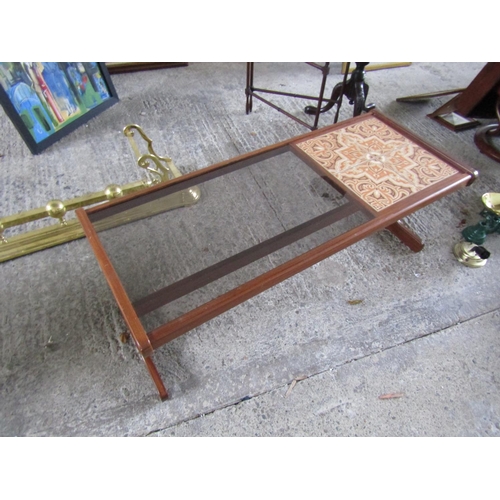 219 - G Plan Vintage Coffee Table Inset with Tiles and Original Smoke Glass Top 47 Inches Wide x 20 Inches... 