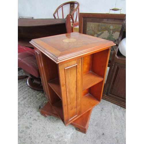 220 - Yew Wood Crossbanded and Burr Maple Revolving Floor Bookcase 24 Inches High Approximately x 16 Inche... 