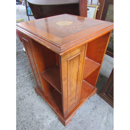 220 - Yew Wood Crossbanded and Burr Maple Revolving Floor Bookcase 24 Inches High Approximately x 16 Inche... 