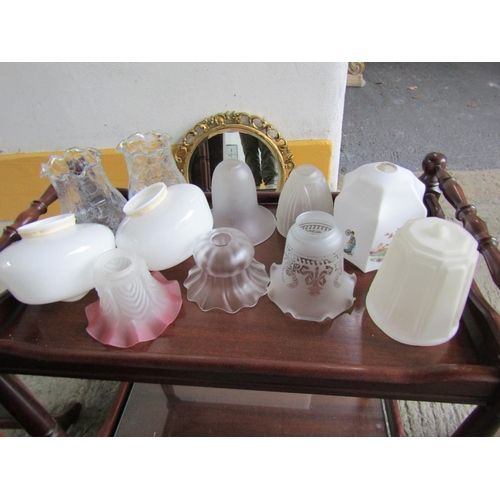 228 - Collection of Various Antique Light Shades Eleven in Total Pair of Milk Glass Examples