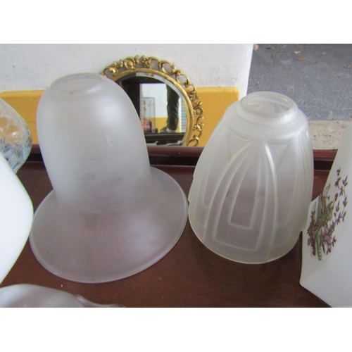 228 - Collection of Various Antique Light Shades Eleven in Total Pair of Milk Glass Examples