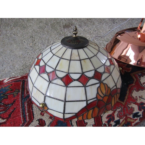 233 - Tiffany Designed Stained Glass Light Shade with Ceiling Fitting and Chains Diameter 42cm