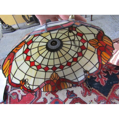 233 - Tiffany Designed Stained Glass Light Shade with Ceiling Fitting and Chains Diameter 42cm