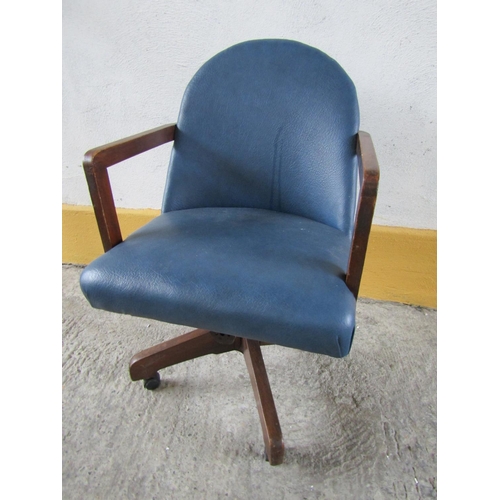 237 - Vintage Blue Leather Upholstered Desk Armchair Good Original Condition Working Order