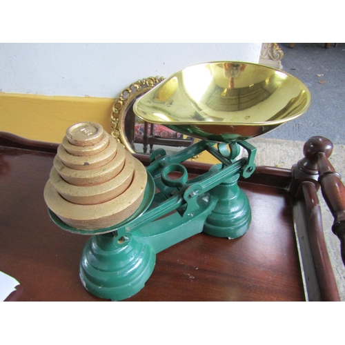 238 - Vintage Librasco Kitchen Scales with Six Graduated Weights Brass Weighing Scoop