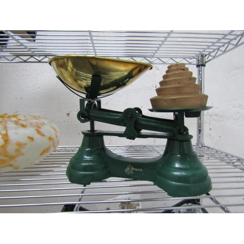 238 - Vintage Librasco Kitchen Scales with Six Graduated Weights Brass Weighing Scoop