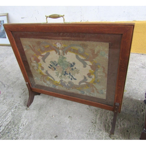 241 - Mahogany Framed Tapestry Inset Fire Screen Glazed with Brass Carry Handle 34 Inches Wide Approximate... 