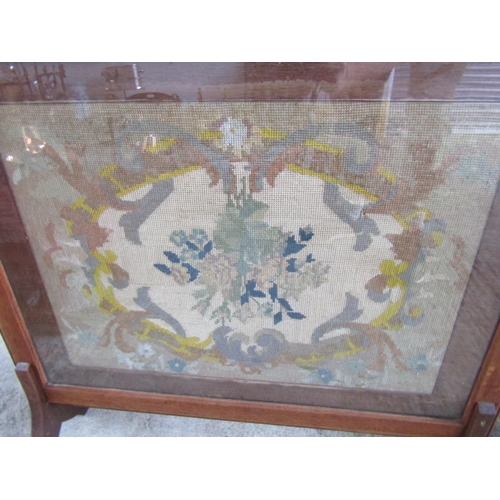 241 - Mahogany Framed Tapestry Inset Fire Screen Glazed with Brass Carry Handle 34 Inches Wide Approximate... 