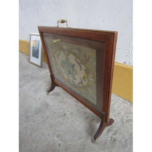 241 - Mahogany Framed Tapestry Inset Fire Screen Glazed with Brass Carry Handle 34 Inches Wide Approximate... 