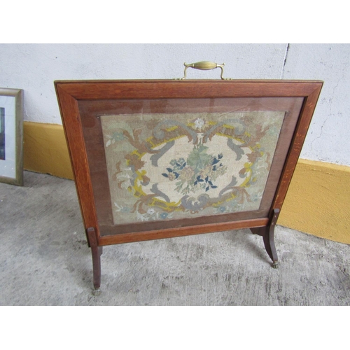 241 - Mahogany Framed Tapestry Inset Fire Screen Glazed with Brass Carry Handle 34 Inches Wide Approximate... 