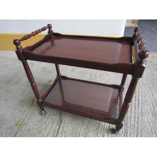 242 - Rossmore Mahogany Serving Trolley Twin Shelf Turned Rail Decoration