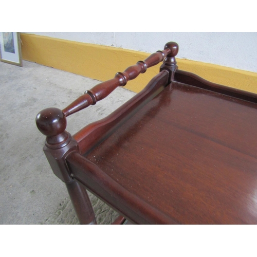 242 - Rossmore Mahogany Serving Trolley Twin Shelf Turned Rail Decoration